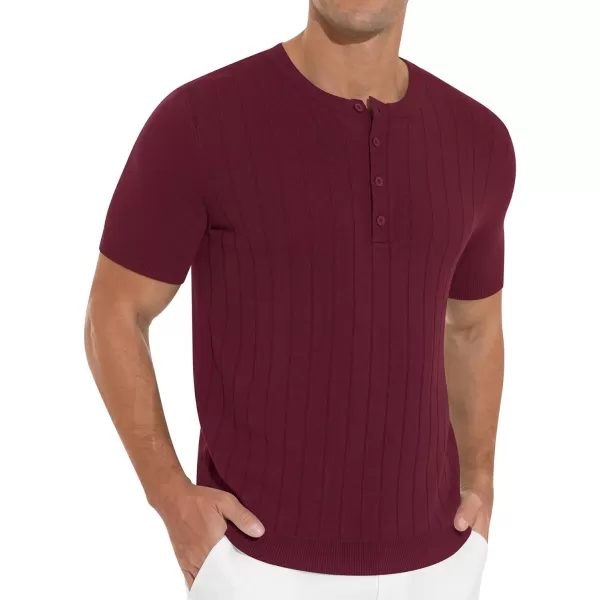 NITAGUT Mens Henley Shirts Knit Solid Casual Slim Fit Short Sleeve T-Shirt with Button