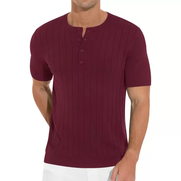 NITAGUT Mens Henley Shirts Knit Solid Casual Slim Fit Short Sleeve T-Shirt with Button