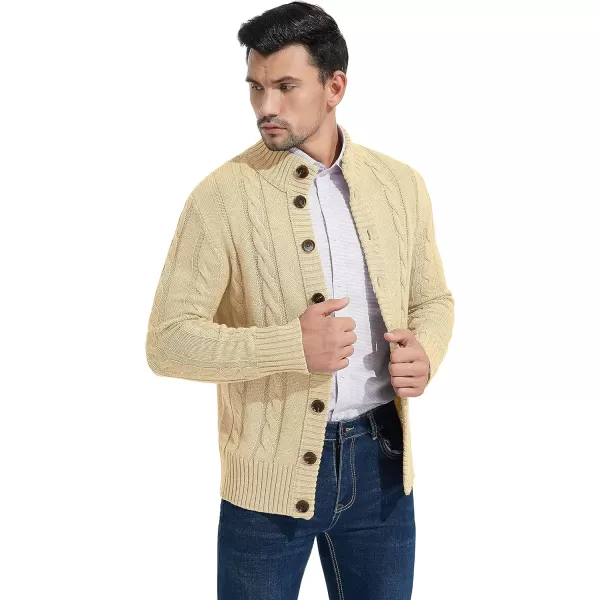 NITAGUT Mens Long Sleeve Stand Collar Cardigan Sweaters Button Down Cable Knitted Sweater