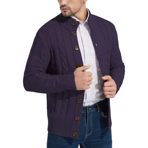 NITAGUT Mens Long Sleeve Stand Collar Cardigan Sweaters Button Down Cable Knitted Sweater