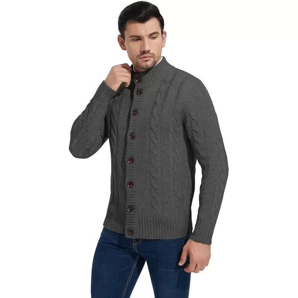 NITAGUT Mens Long Sleeve Stand Collar Cardigan Sweaters Button Down Cable Knitted Sweater