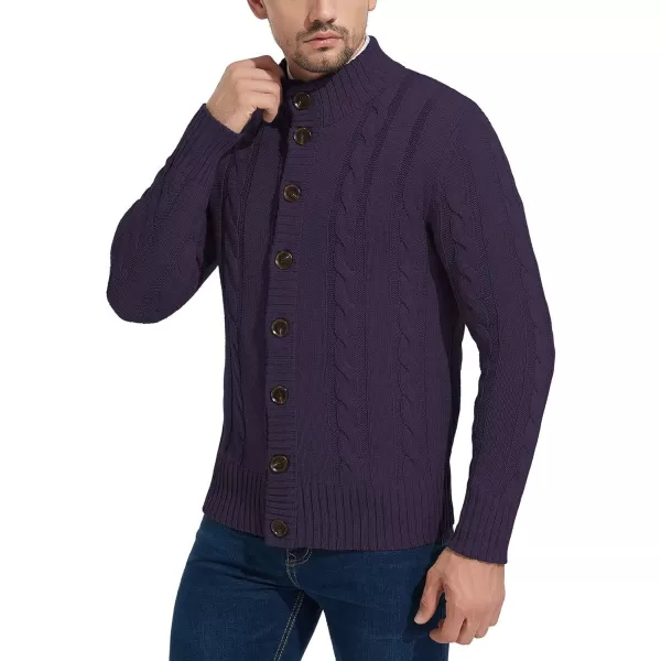 NITAGUT Mens Long Sleeve Stand Collar Cardigan Sweaters Button Down Cable Knitted Sweater