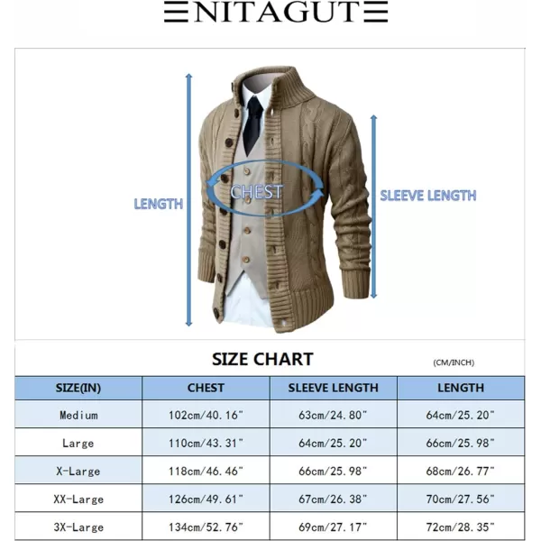NITAGUT Mens Long Sleeve Stand Collar Cardigan Sweaters Button Down Cable Knitted Sweater