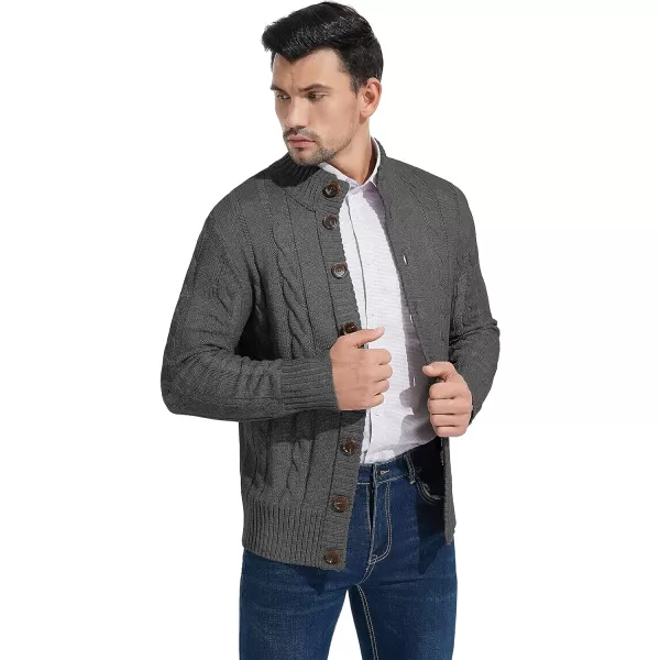 NITAGUT Mens Long Sleeve Stand Collar Cardigan Sweaters Button Down Cable Knitted Sweater