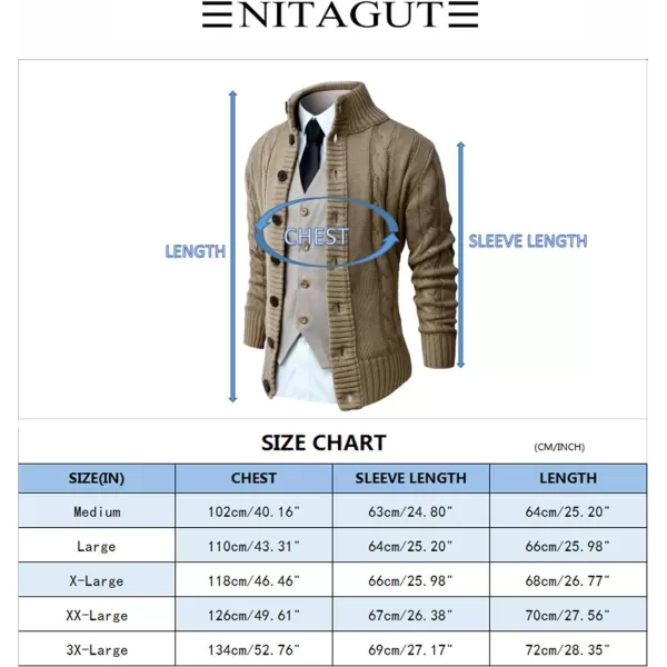 NITAGUT Mens Long Sleeve Stand Collar Cardigan Sweaters Button Down Cable Knitted Sweater
