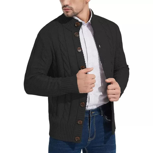 NITAGUT Mens Long Sleeve Stand Collar Cardigan Sweaters Button Down Cable Knitted Sweater