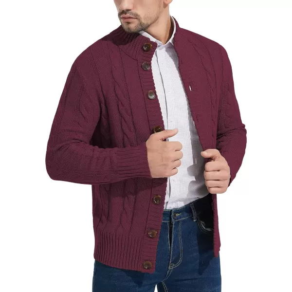 NITAGUT Mens Long Sleeve Stand Collar Cardigan Sweaters Button Down Cable Knitted Sweater