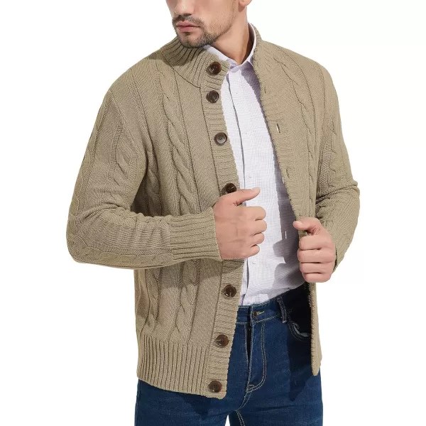 NITAGUT Mens Long Sleeve Stand Collar Cardigan Sweaters Button Down Cable Knitted Sweater