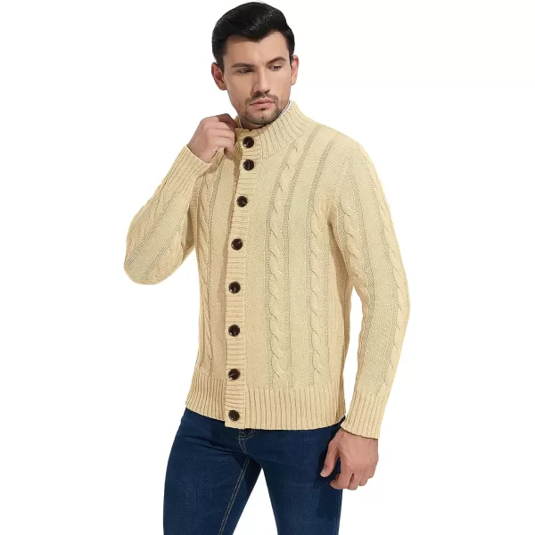 NITAGUT Mens Long Sleeve Stand Collar Cardigan Sweaters Button Down Cable Knitted Sweater