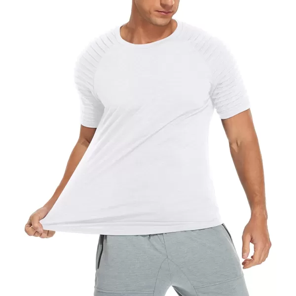 NITAGUT Men's Muscle Workout T-Shirt Pleated Raglan Short Sleeve Gym Athletic Fashion Tee Top