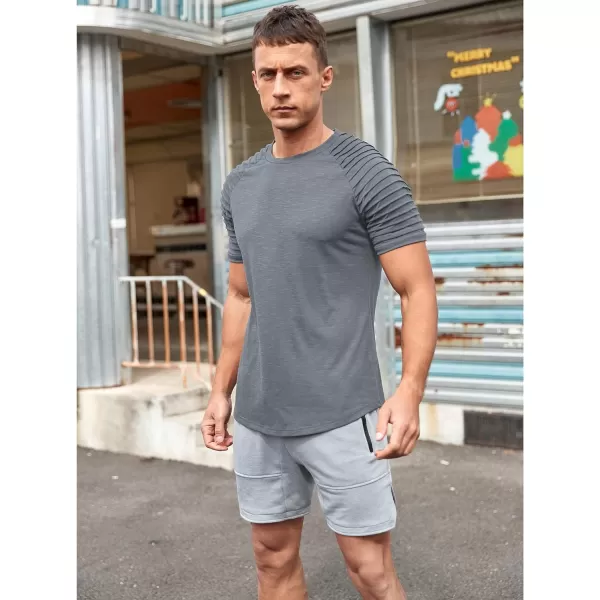 NITAGUT Men's Muscle Workout T-Shirt Pleated Raglan Short Sleeve Gym Athletic Fashion Tee Top