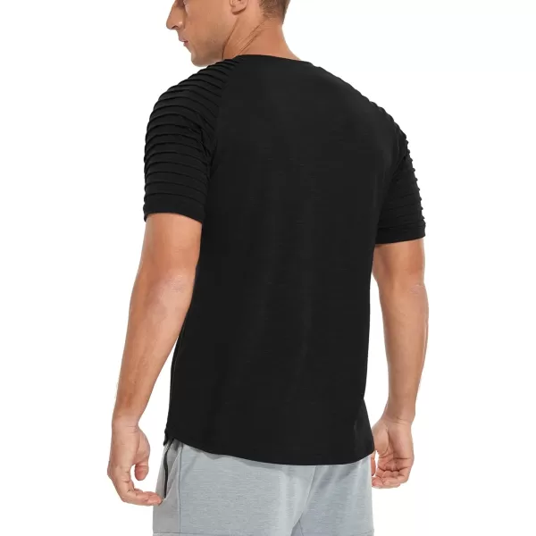 NITAGUT Men's Muscle Workout T-Shirt Pleated Raglan Short Sleeve Gym Athletic Fashion Tee Top