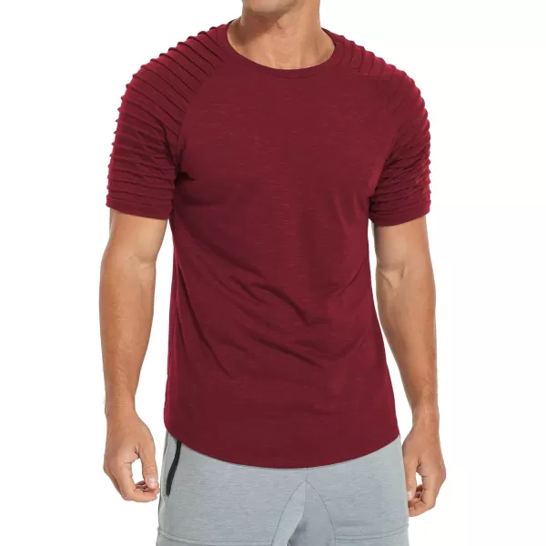 NITAGUT Men's Muscle Workout T-Shirt Pleated Raglan Short Sleeve Gym Athletic Fashion Tee Top