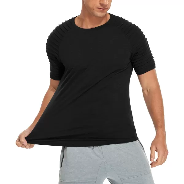NITAGUT Men's Muscle Workout T-Shirt Pleated Raglan Short Sleeve Gym Athletic Fashion Tee Top
