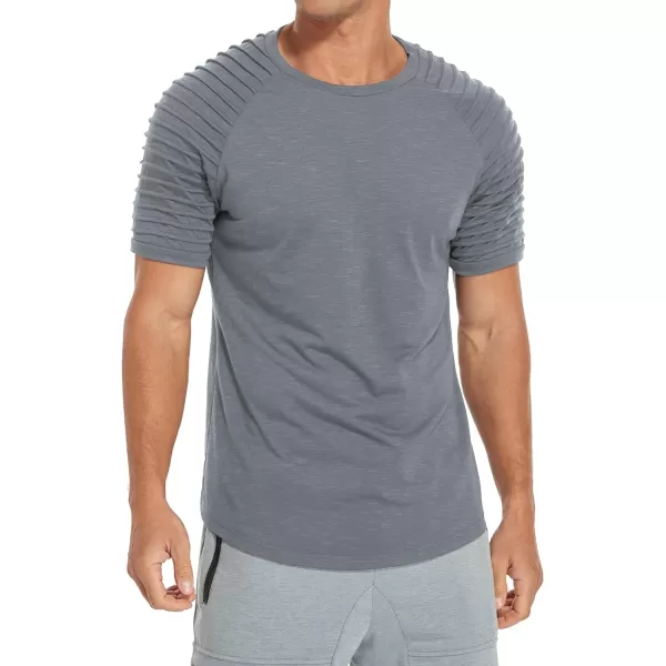 NITAGUT Men's Muscle Workout T-Shirt Pleated Raglan Short Sleeve Gym Athletic Fashion Tee Top