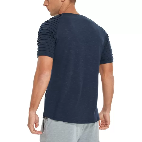 NITAGUT Men's Muscle Workout T-Shirt Pleated Raglan Short Sleeve Gym Athletic Fashion Tee Top