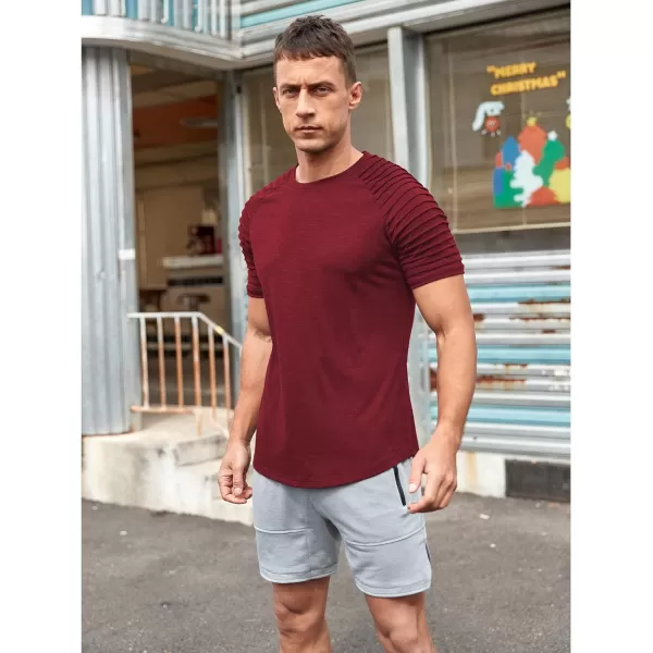 NITAGUT Men's Muscle Workout T-Shirt Pleated Raglan Short Sleeve Gym Athletic Fashion Tee Top
