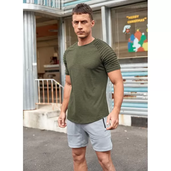 NITAGUT Men's Muscle Workout T-Shirt Pleated Raglan Short Sleeve Gym Athletic Fashion Tee Top