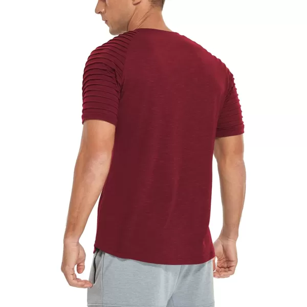 NITAGUT Men's Muscle Workout T-Shirt Pleated Raglan Short Sleeve Gym Athletic Fashion Tee Top