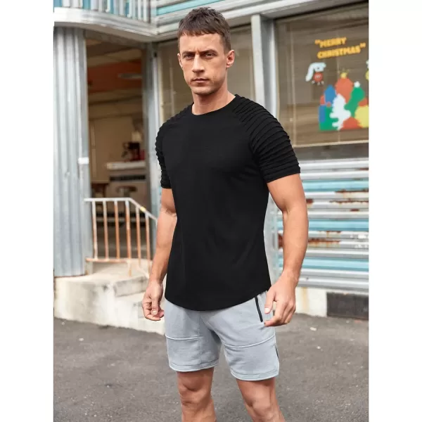 NITAGUT Men's Muscle Workout T-Shirt Pleated Raglan Short Sleeve Gym Athletic Fashion Tee Top