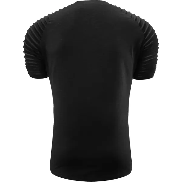 NITAGUT Men's Muscle Workout T-Shirt Pleated Raglan Short Sleeve Gym Athletic Fashion Tee Top