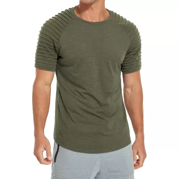 NITAGUT Men's Muscle Workout T-Shirt Pleated Raglan Short Sleeve Gym Athletic Fashion Tee Top