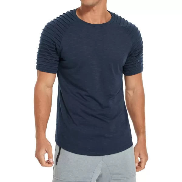 NITAGUT Men's Muscle Workout T-Shirt Pleated Raglan Short Sleeve Gym Athletic Fashion Tee Top