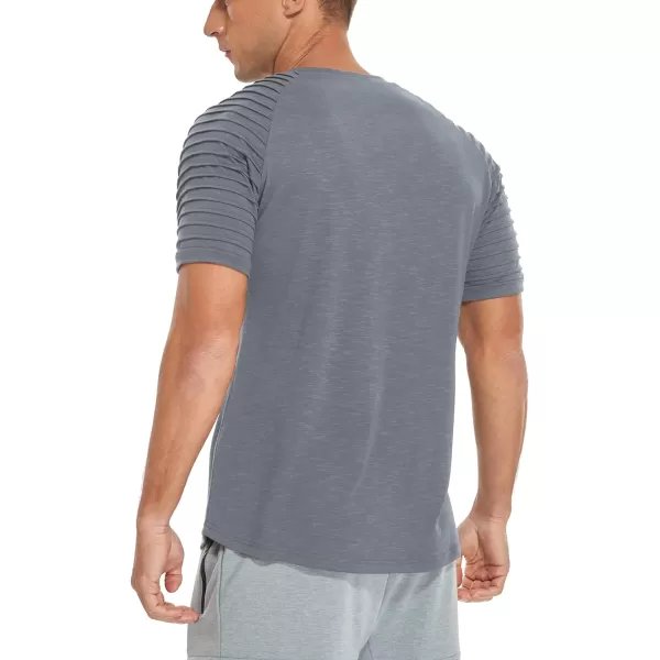 NITAGUT Men's Muscle Workout T-Shirt Pleated Raglan Short Sleeve Gym Athletic Fashion Tee Top