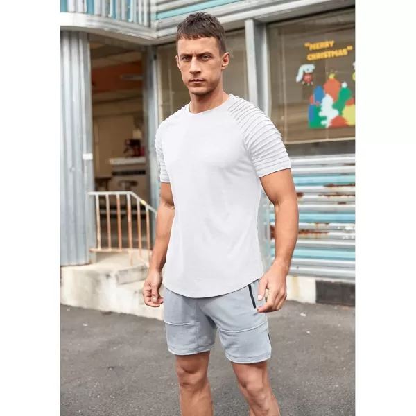 NITAGUT Men's Muscle Workout T-Shirt Pleated Raglan Short Sleeve Gym Athletic Fashion Tee Top