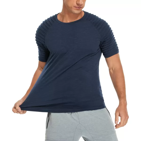 NITAGUT Men's Muscle Workout T-Shirt Pleated Raglan Short Sleeve Gym Athletic Fashion Tee Top