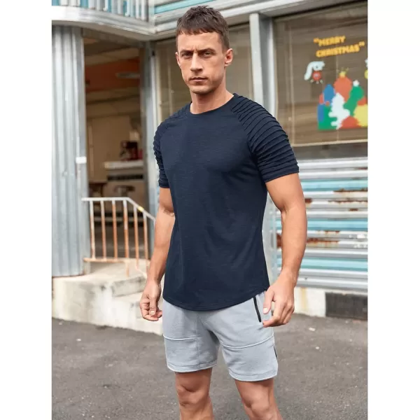 NITAGUT Men's Muscle Workout T-Shirt Pleated Raglan Short Sleeve Gym Athletic Fashion Tee Top