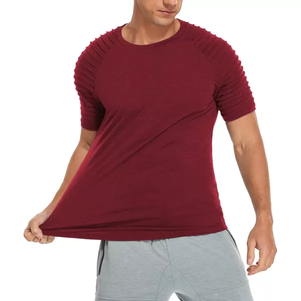 NITAGUT Men's Muscle Workout T-Shirt Pleated Raglan Short Sleeve Gym Athletic Fashion Tee Top