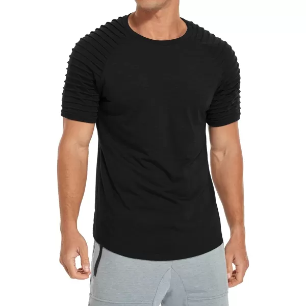 NITAGUT Men's Muscle Workout T-Shirt Pleated Raglan Short Sleeve Gym Athletic Fashion Tee Top