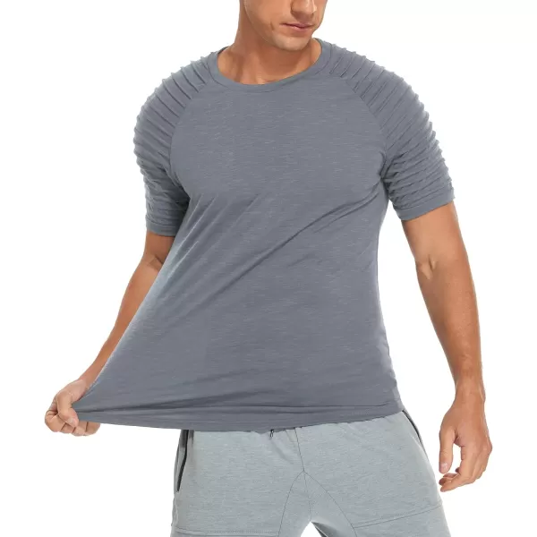 NITAGUT Men's Muscle Workout T-Shirt Pleated Raglan Short Sleeve Gym Athletic Fashion Tee Top