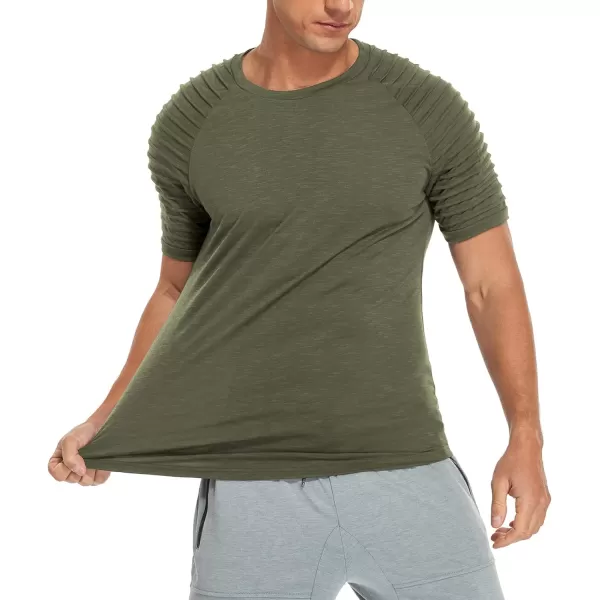 NITAGUT Men's Muscle Workout T-Shirt Pleated Raglan Short Sleeve Gym Athletic Fashion Tee Top