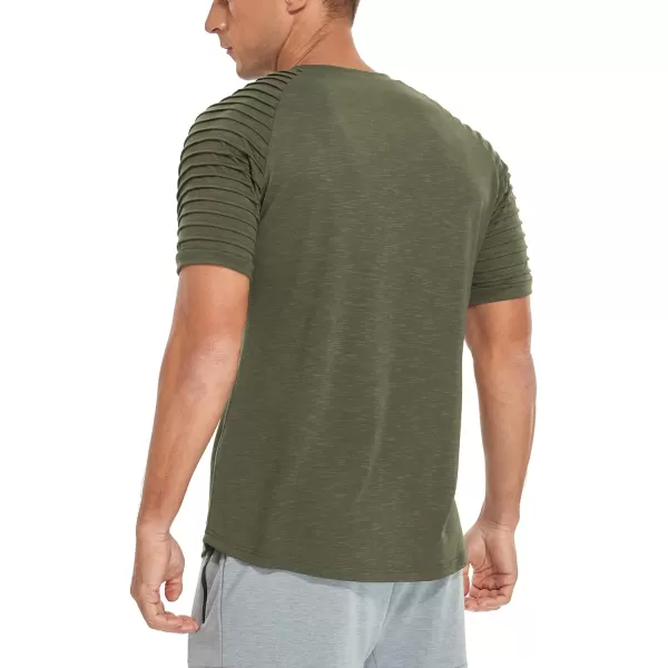 NITAGUT Men's Muscle Workout T-Shirt Pleated Raglan Short Sleeve Gym Athletic Fashion Tee Top