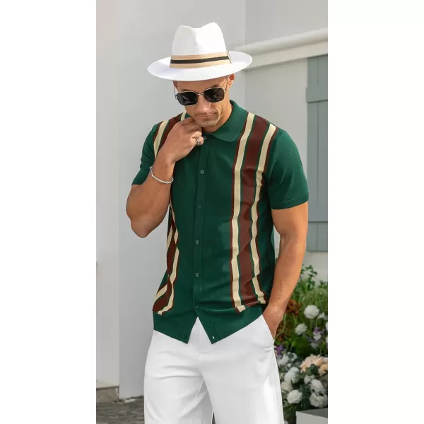NITAGUT Mens Polo Shirts Vintage Striped Knitting Short Sleeves Button Down Golf Shirts