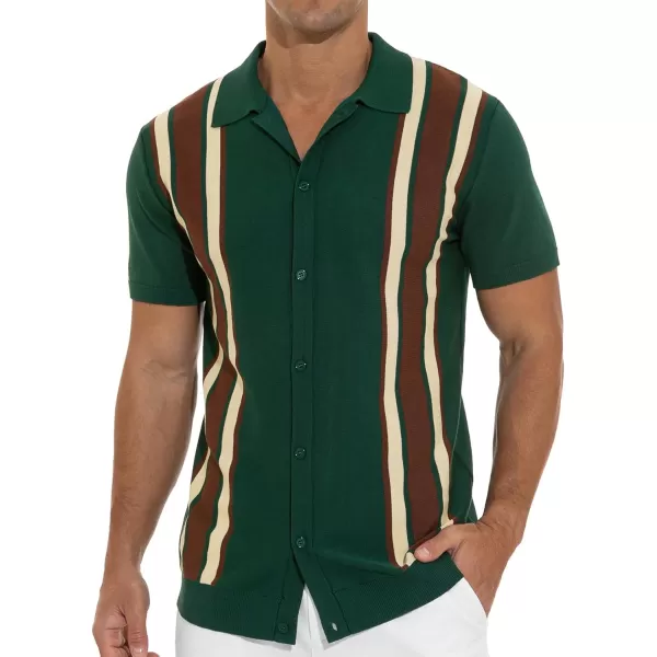 NITAGUT Mens Polo Shirts Vintage Striped Knitting Short Sleeves Button Down Golf Shirts