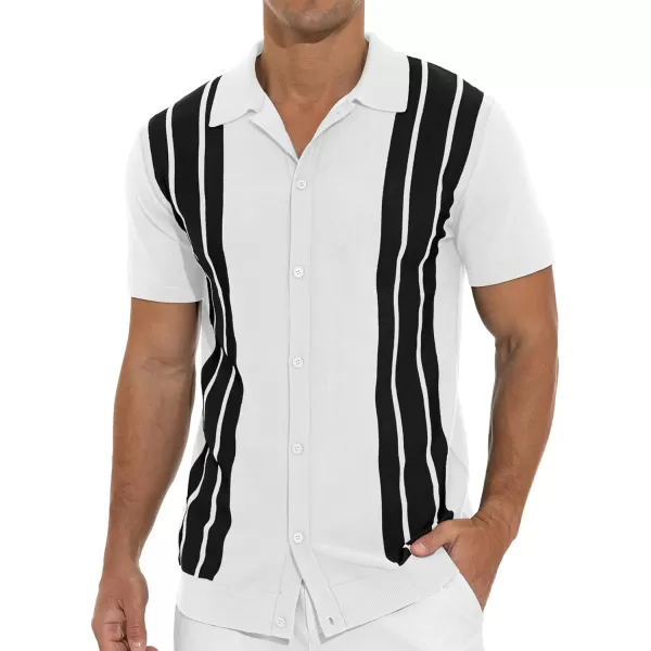 NITAGUT Mens Polo Shirts Vintage Striped Knitting Short Sleeves Button Down Golf Shirts