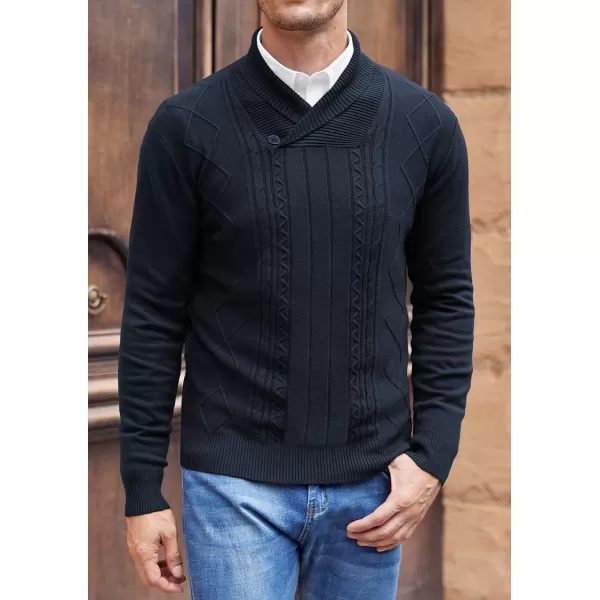 NITAGUT Mens Shawl Collar Pullover Sweater Slim Fit Sweater Cable Knit Pullover V Neck Soft Casual Button Sweater for Man