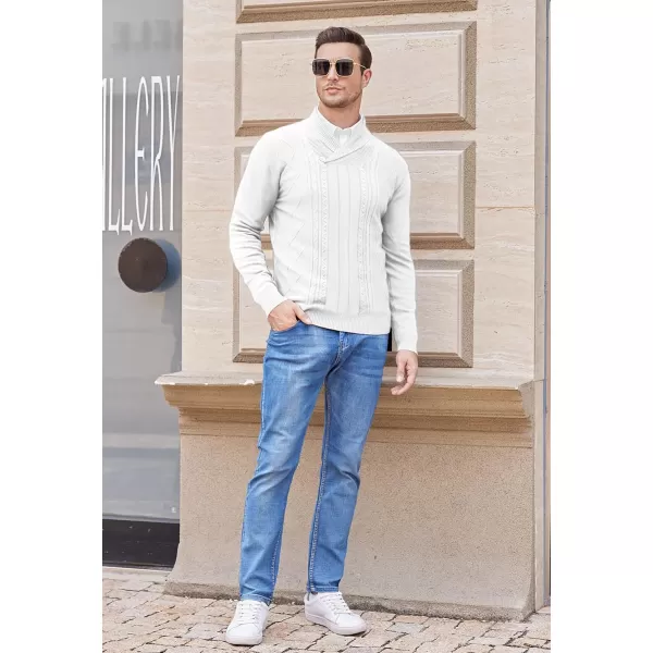 NITAGUT Mens Shawl Collar Pullover Sweater Slim Fit Sweater Cable Knit Pullover V Neck Soft Casual Button Sweater for Man