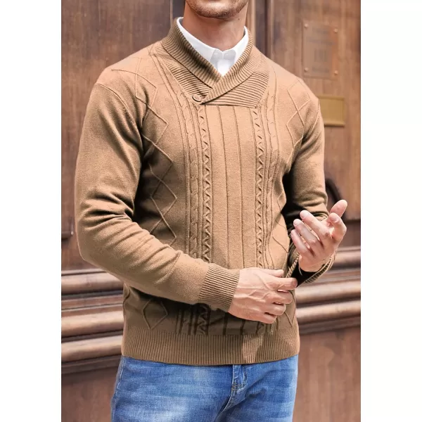 NITAGUT Mens Shawl Collar Pullover Sweater Slim Fit Sweater Cable Knit Pullover V Neck Soft Casual Button Sweater for Man