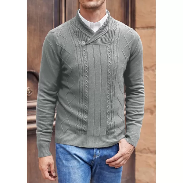 NITAGUT Mens Shawl Collar Pullover Sweater Slim Fit Sweater Cable Knit Pullover V Neck Soft Casual Button Sweater for Man
