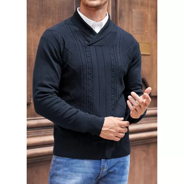 NITAGUT Mens Shawl Collar Pullover Sweater Slim Fit Sweater Cable Knit Pullover V Neck Soft Casual Button Sweater for Man