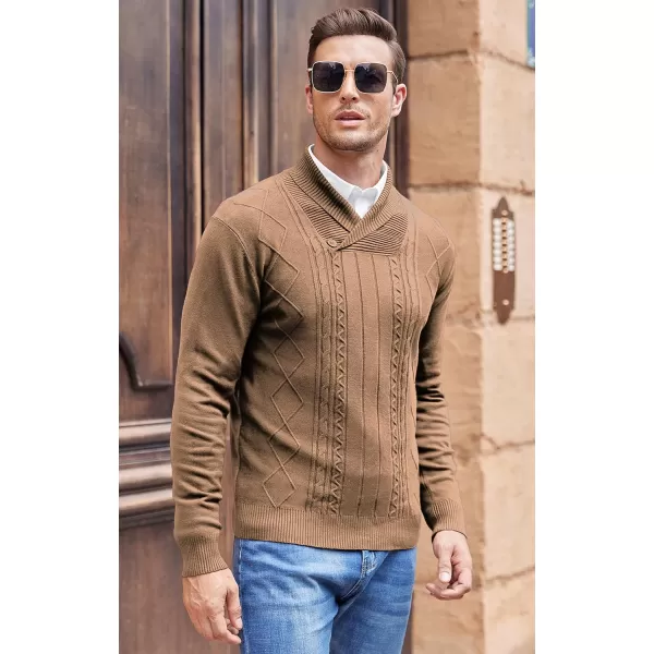 NITAGUT Mens Shawl Collar Pullover Sweater Slim Fit Sweater Cable Knit Pullover V Neck Soft Casual Button Sweater for Man