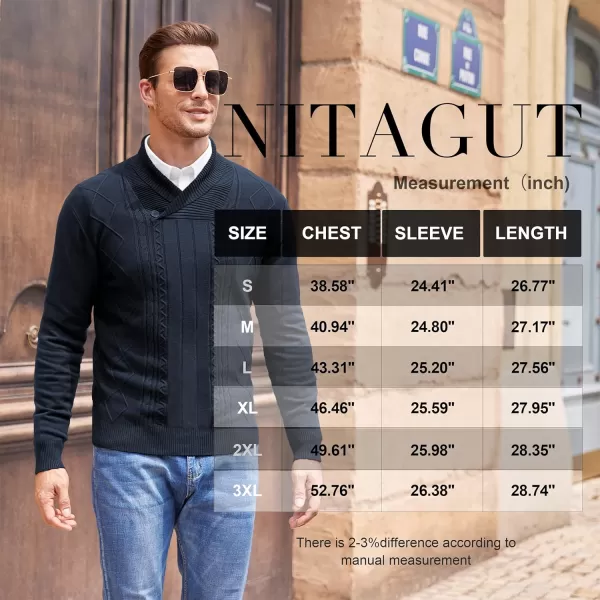 NITAGUT Mens Shawl Collar Pullover Sweater Slim Fit Sweater Cable Knit Pullover V Neck Soft Casual Button Sweater for Man