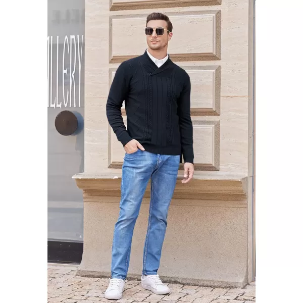 NITAGUT Mens Shawl Collar Pullover Sweater Slim Fit Sweater Cable Knit Pullover V Neck Soft Casual Button Sweater for Man