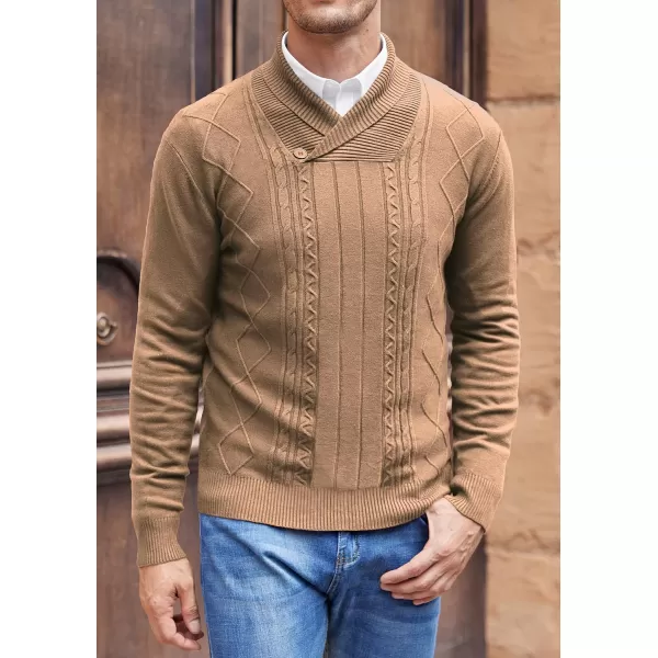NITAGUT Mens Shawl Collar Pullover Sweater Slim Fit Sweater Cable Knit Pullover V Neck Soft Casual Button Sweater for Man