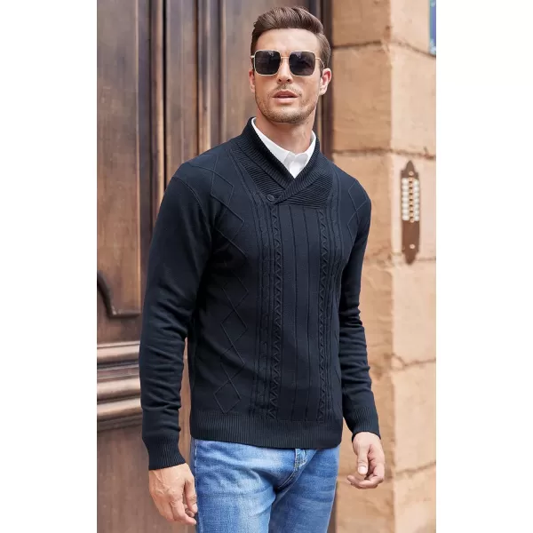 NITAGUT Mens Shawl Collar Pullover Sweater Slim Fit Sweater Cable Knit Pullover V Neck Soft Casual Button Sweater for Man