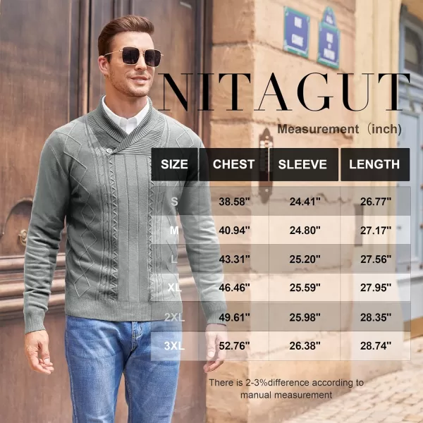 NITAGUT Mens Shawl Collar Pullover Sweater Slim Fit Sweater Cable Knit Pullover V Neck Soft Casual Button Sweater for Man